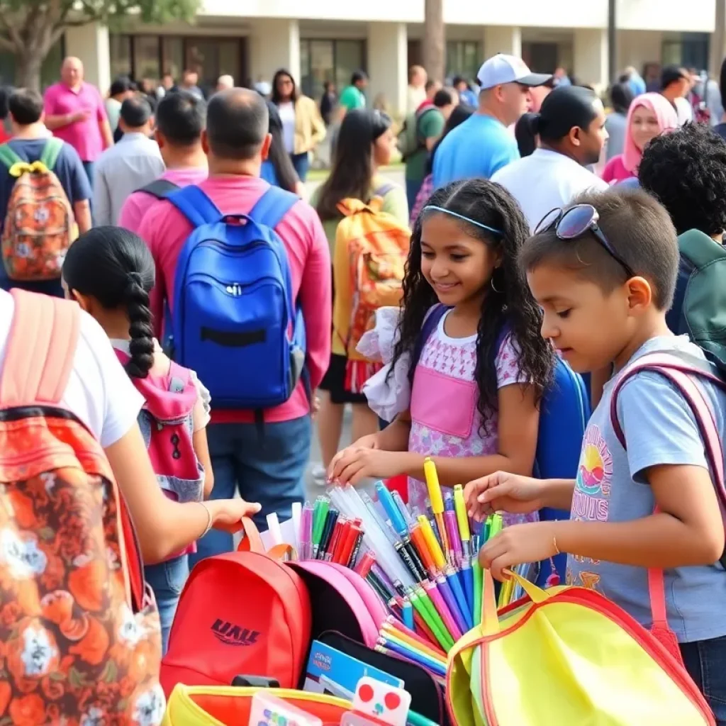 Families participating in a back-to-school event in Anaheim