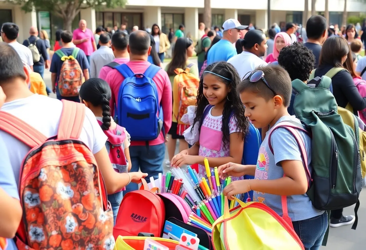 Families participating in a back-to-school event in Anaheim