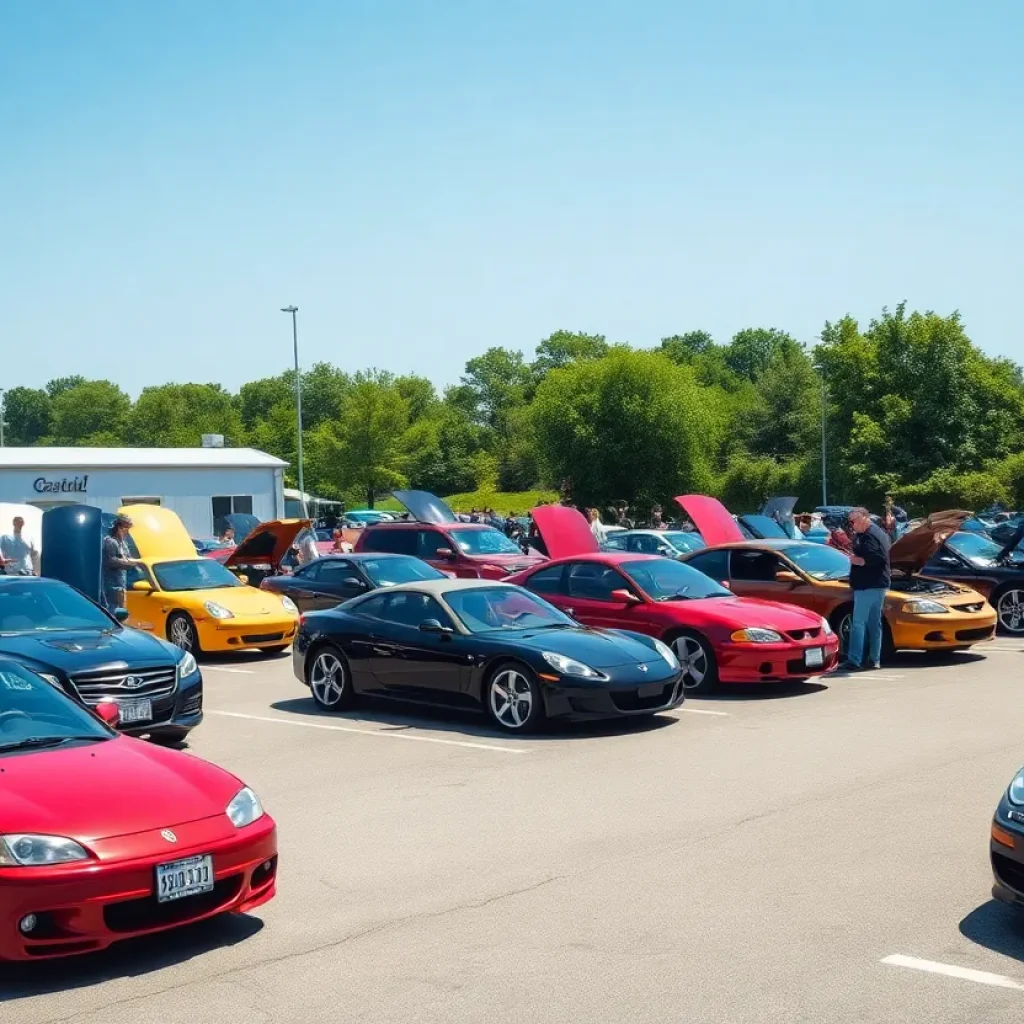 Car enthusiasts gathering at the Cars, Coffee, And Culture event in Anaheim