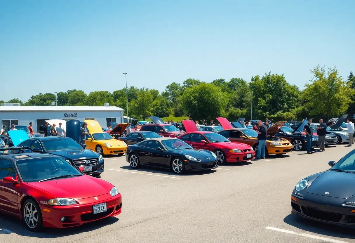 Car enthusiasts gathering at the Cars, Coffee, And Culture event in Anaheim