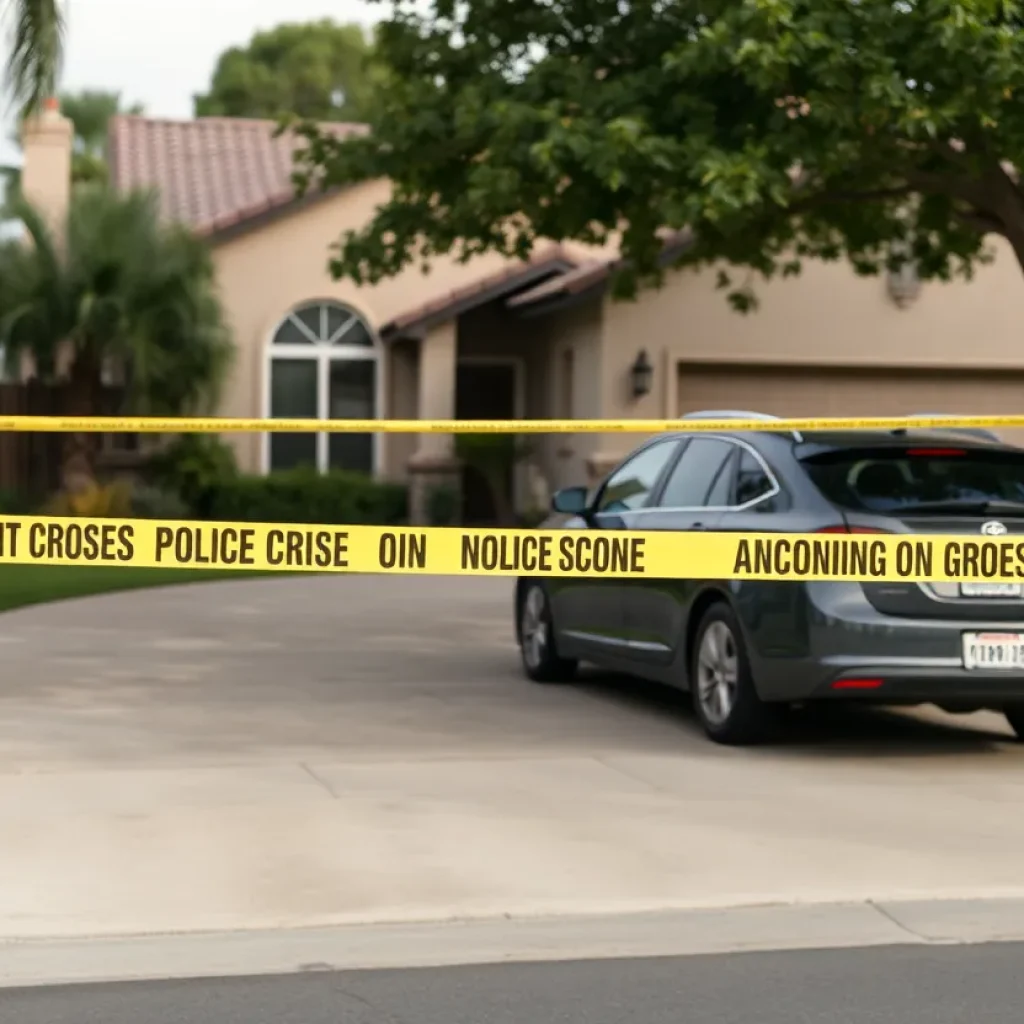 Police investigation scene in Anaheim with law enforcement and caution tape.