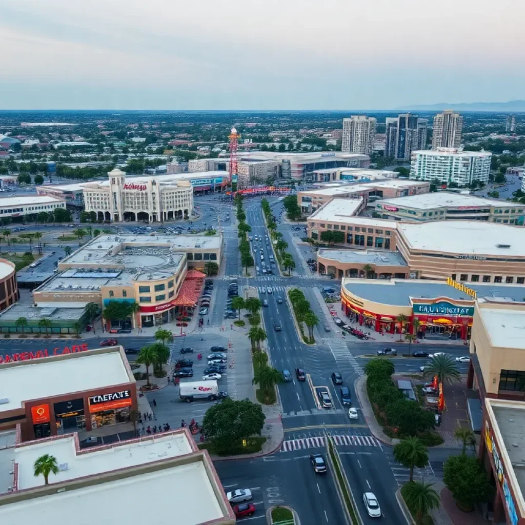 Aerial view of the Pique Retail Center in Anaheim, California