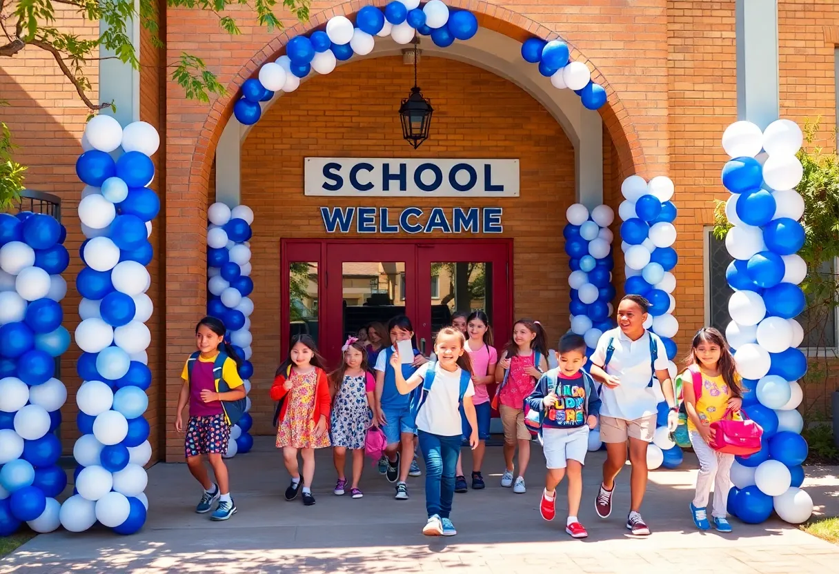 Students at Anaheim school welcome ceremony with balloons