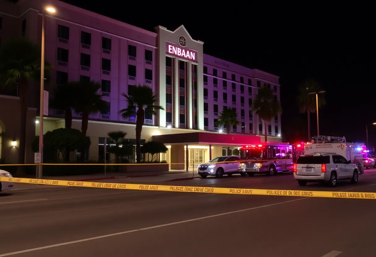 Police investigation scene outside Hotel Indigo