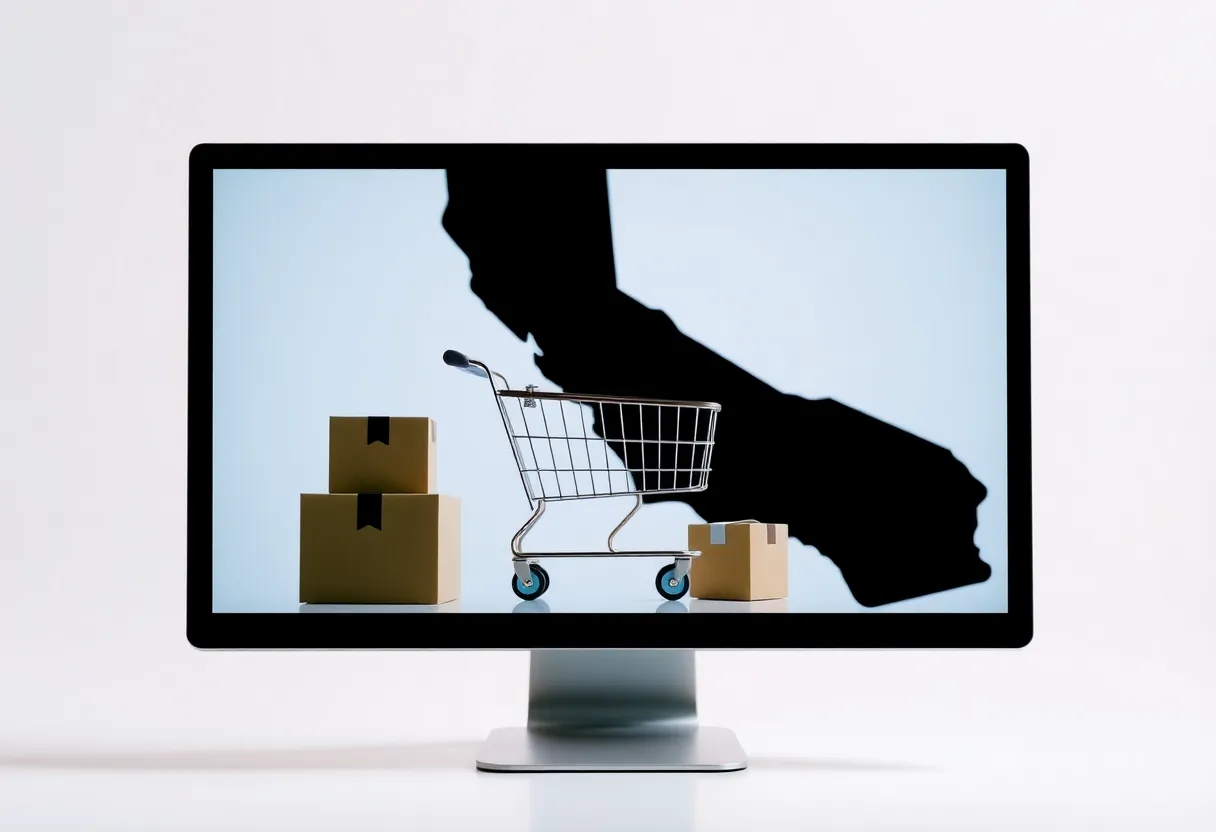 Computer screen with a shopping cart symbolizing online retail transition.