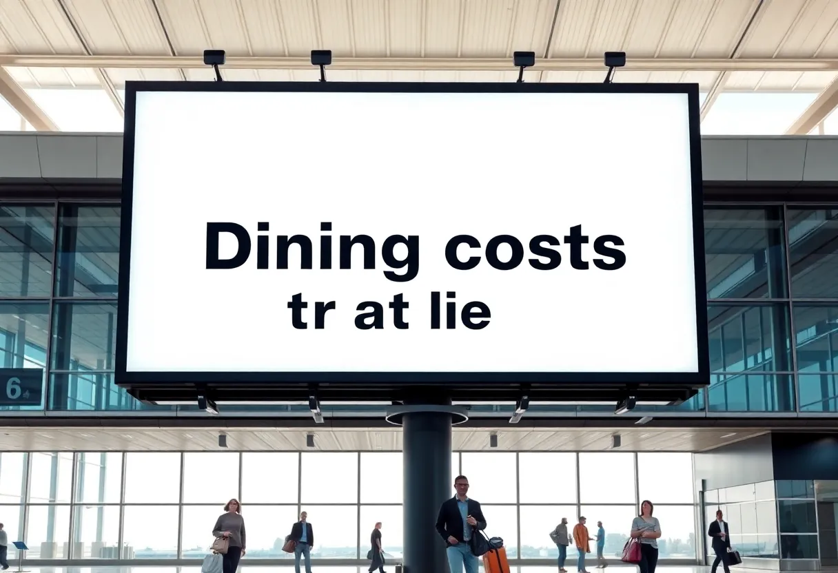 A billboard featuring a provocative dining message at Sacramento International Airport.