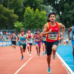 Athletes competing in a college track and field event at Cal State Fullerton