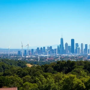 A city skyline representing California's commitment to climate initiatives and sustainable practices.