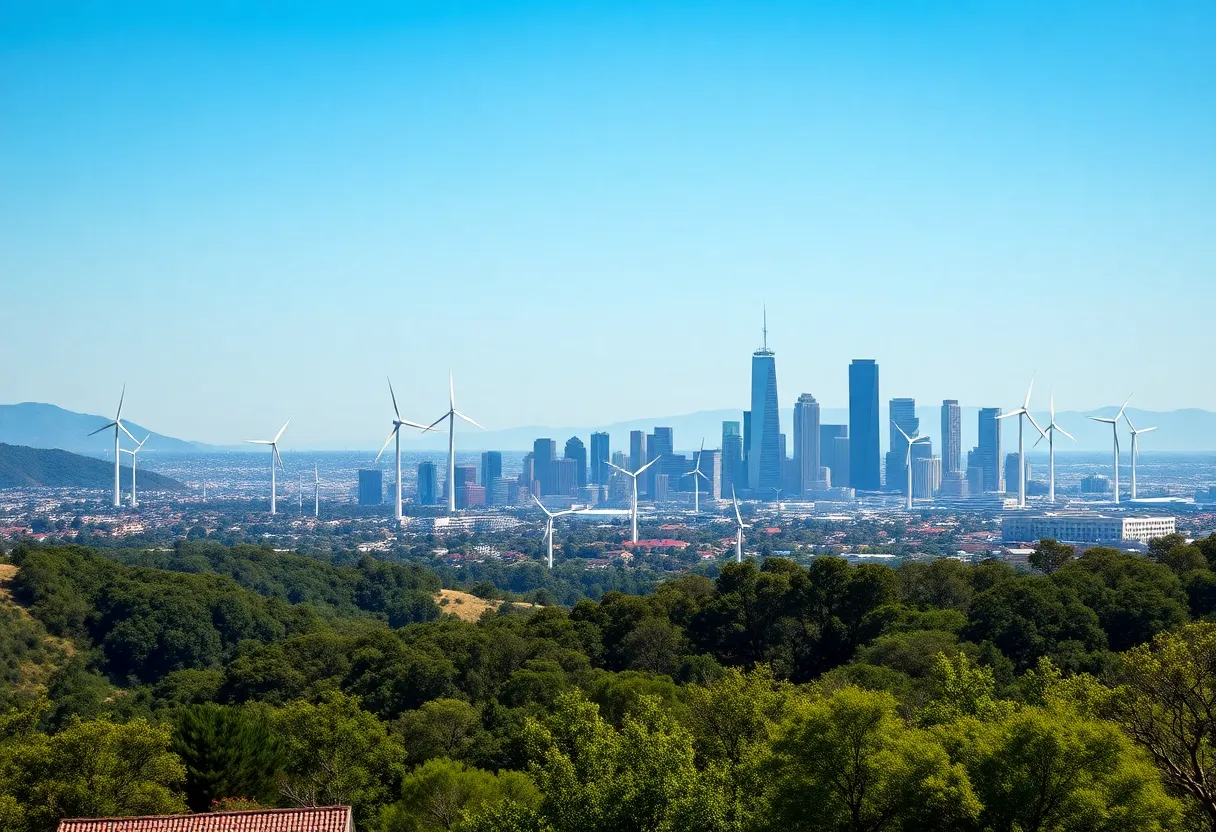 A city skyline representing California's commitment to climate initiatives and sustainable practices.
