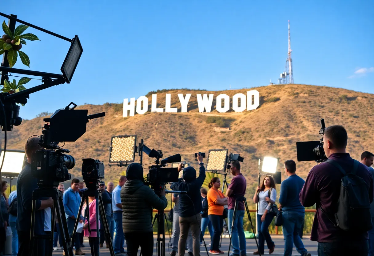 Film crew working on a California movie set