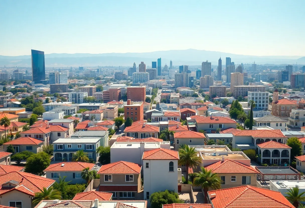 California cityscape emphasizing financial growth and clean energy