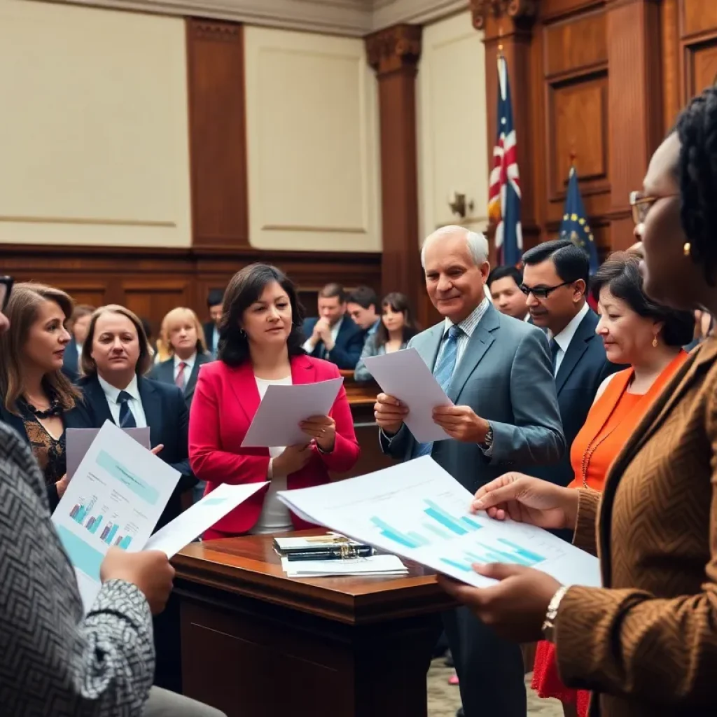 Lawmakers discussing climate initiatives in California Senate.