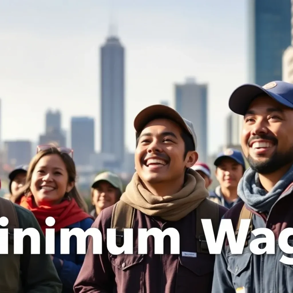 Workers celebrating California's minimum wage increase