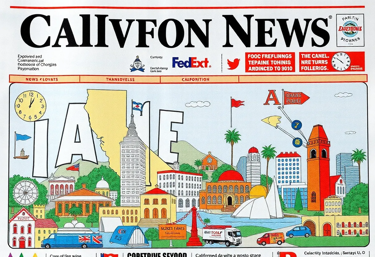 Mockup of the California Post newspaper cover with creative headlines