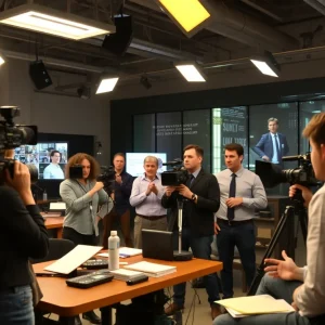 A lively newsroom with diverse journalists in Los Angeles