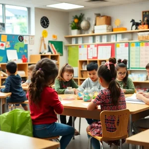 Classroom with diverse students engaged in learning activities