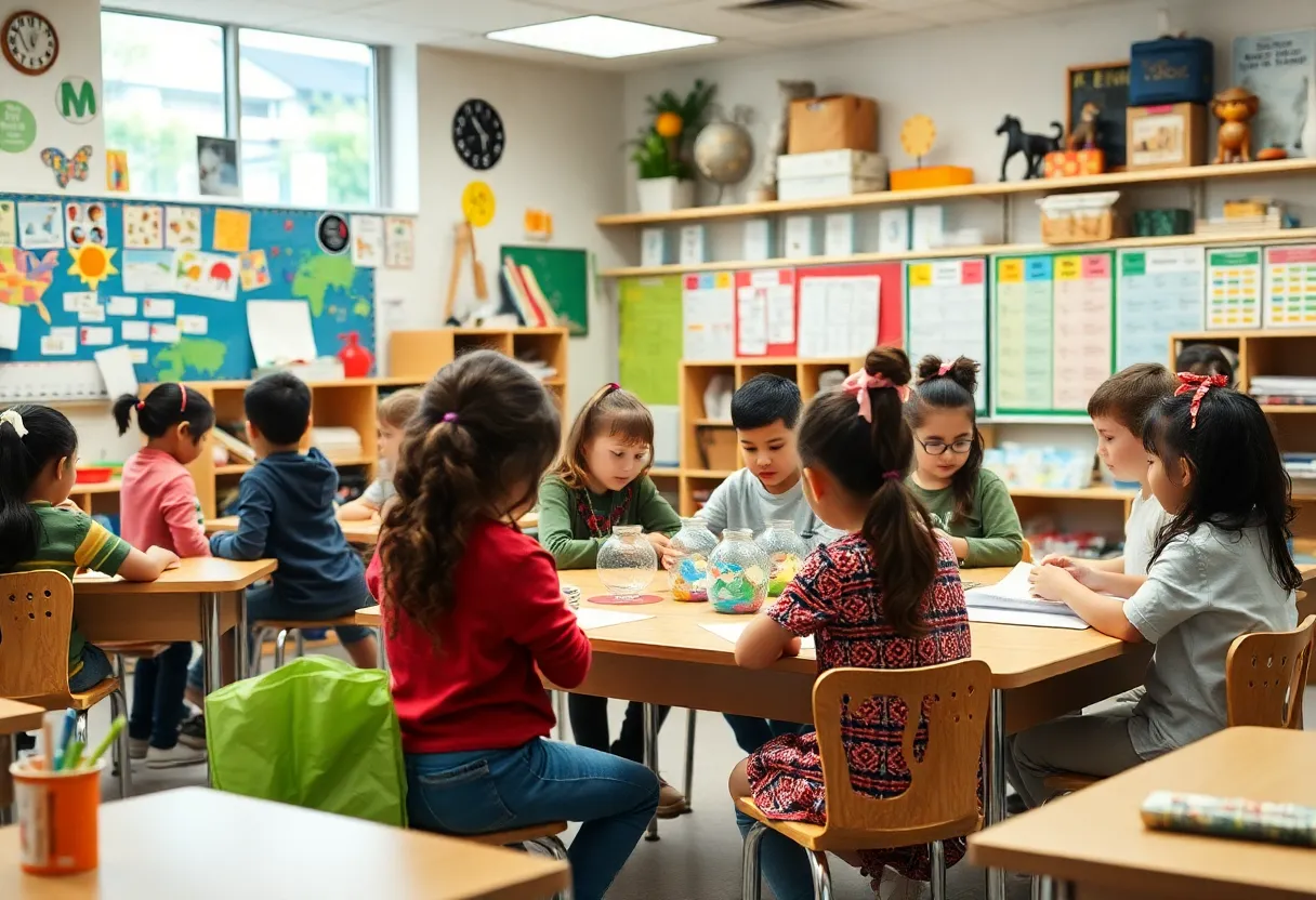 Classroom with diverse students engaged in learning activities