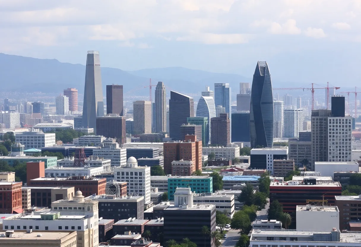 Aerial view of a California city showing various industries contributing to job growth and challenges.