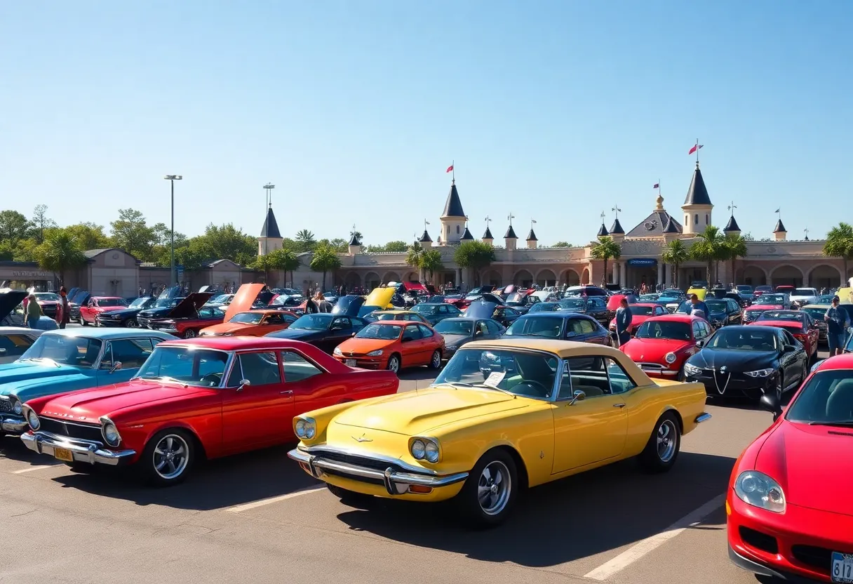 Gathering of cars and enthusiasts at the Cars and Coffee event in Anaheim