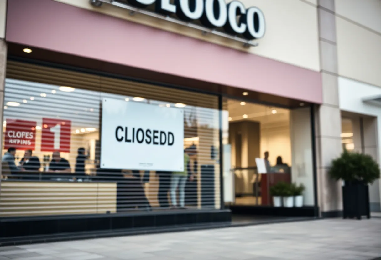 Closed retail store with a sign indicating closure