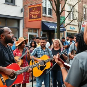 Lively scene of a music event in a diverse community setting