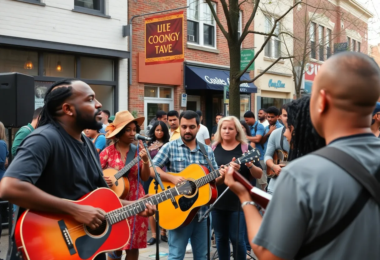 Lively scene of a music event in a diverse community setting