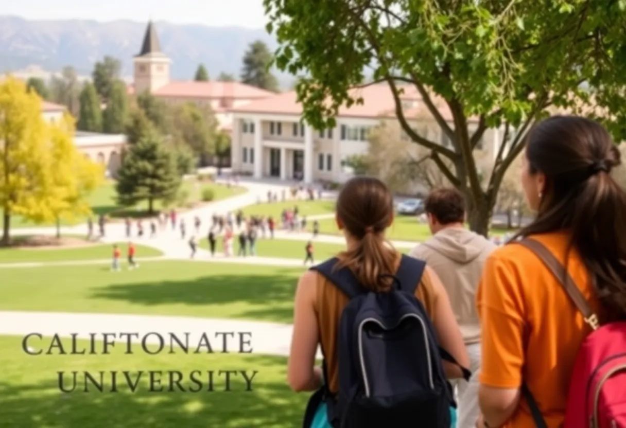 California State University, Stanislaus campus with students outside