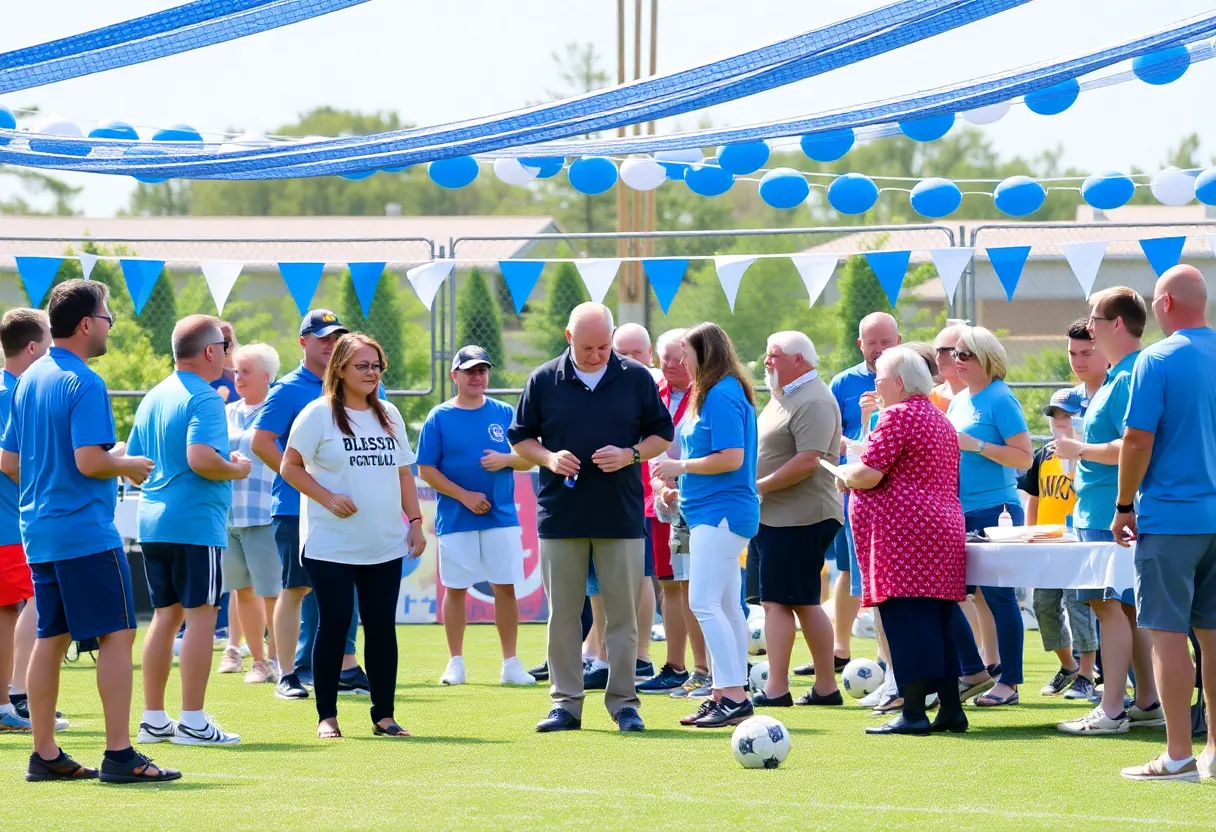 CSUF Women's Soccer fundraising event with attendees enjoying a match and socializing.