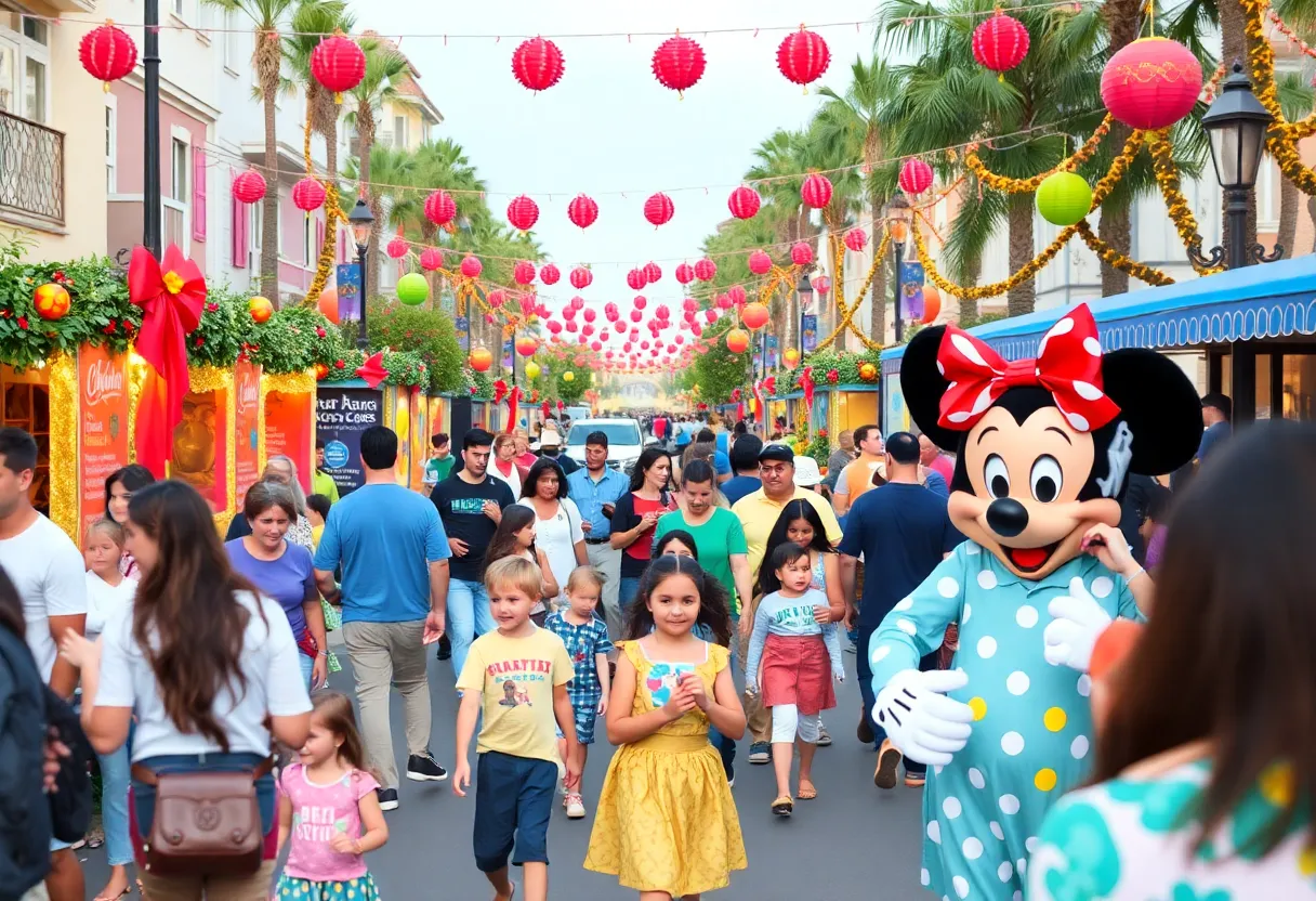 Families and Disney characters celebrating at the 70th anniversary in Anaheim