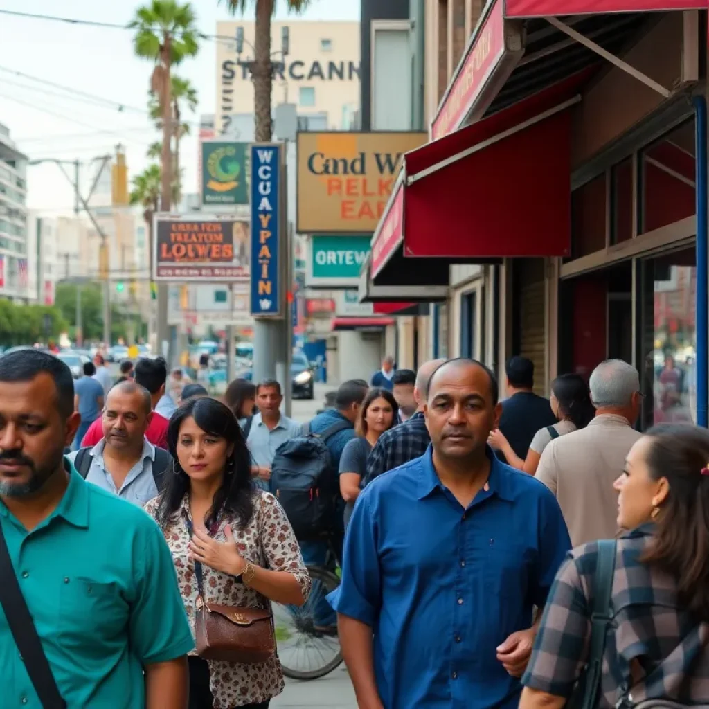 Urban scene in Los Angeles depicting economic activity