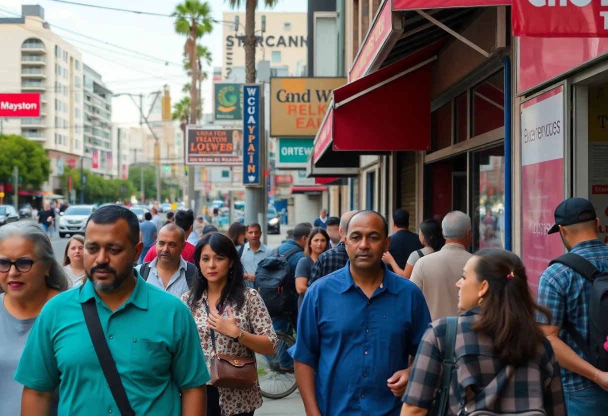 Urban scene in Los Angeles depicting economic activity