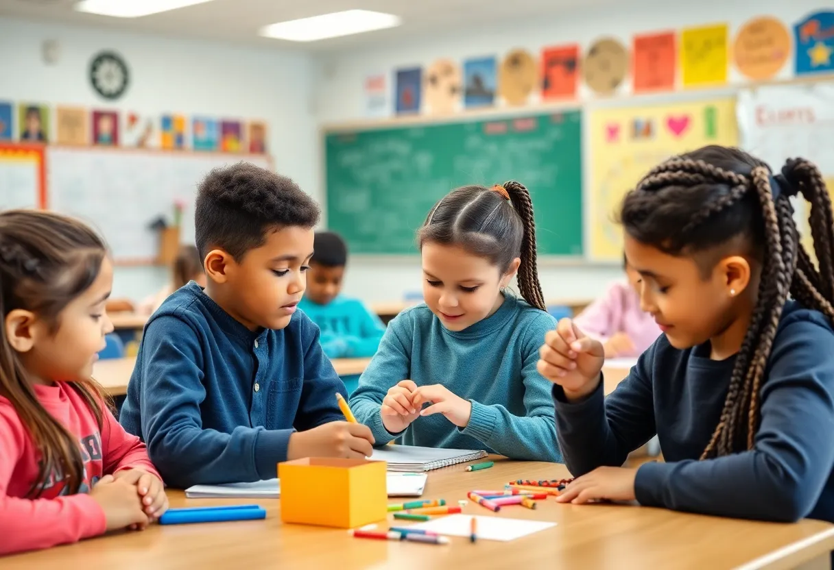 Students actively participating in a classroom activity