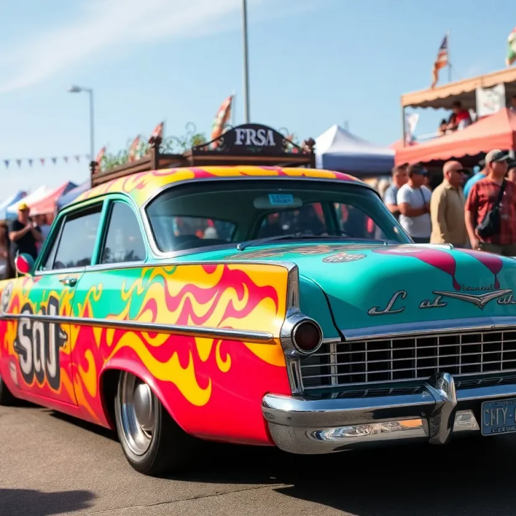 Vibrant lowrider car at cultural event