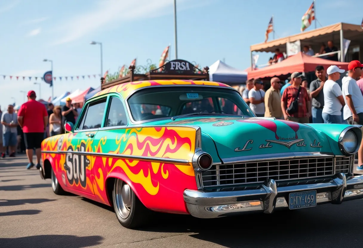 Vibrant lowrider car at cultural event