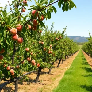 A peach orchard showing reduced peach yields due to climate change.