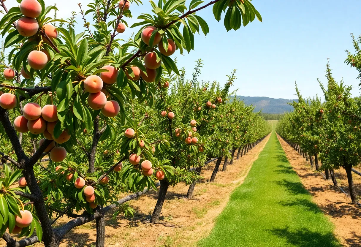 A peach orchard showing reduced peach yields due to climate change.