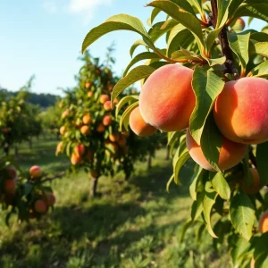 Peach trees in an orchard affected by climate change