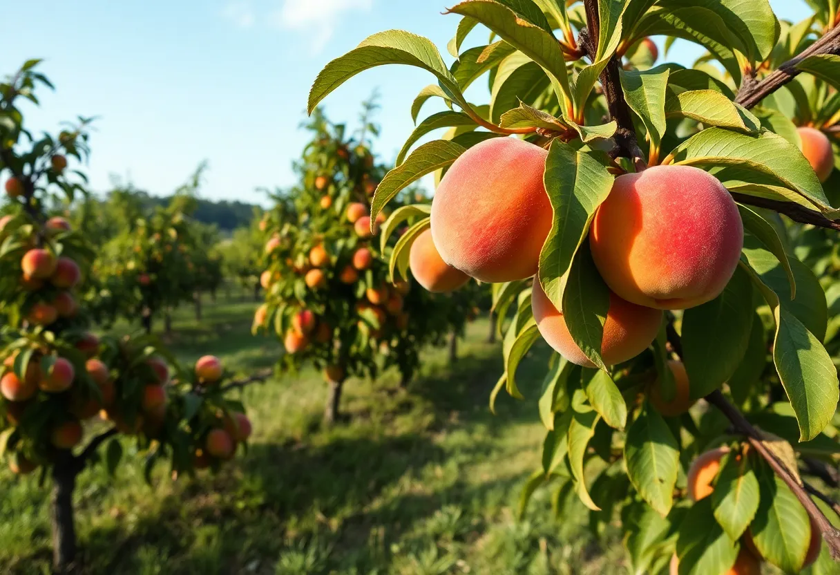 Peach trees in an orchard affected by climate change