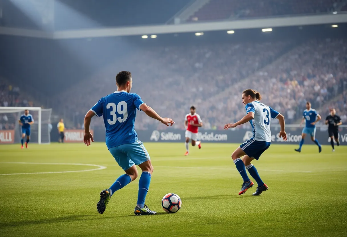 Soccer teams in action during a goalless match