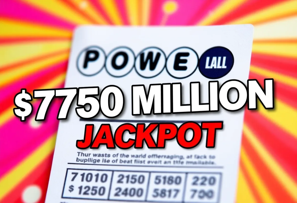 A Powerball lottery ticket featuring a $750 million jackpot.