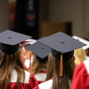 Graduation ceremony with students in caps and gowns
