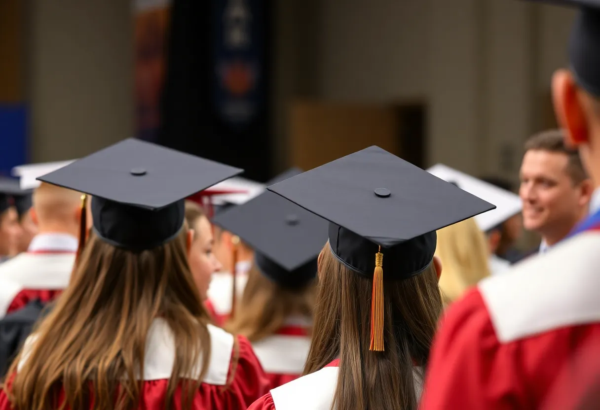 Graduation ceremony with students in caps and gowns