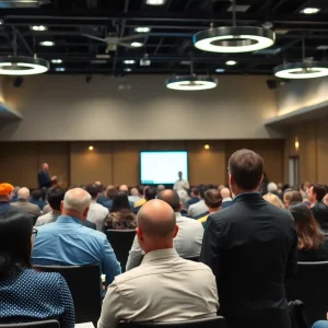 Safety professionals engaged in a conference discussion.