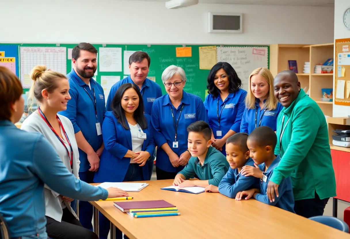 Dedicated school staff working together in a school environment