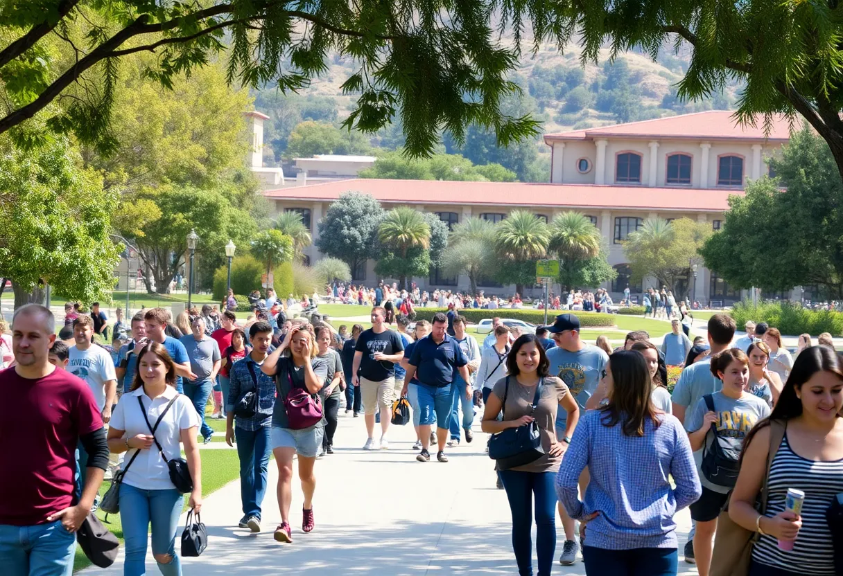 Students on the campus of San Diego State University engaging in activities.