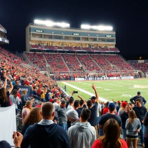 Fans cheering during an SDSU football game at Snapdragon Stadium