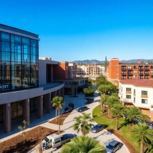 Aerial view of new building constructions at SDSU campus.