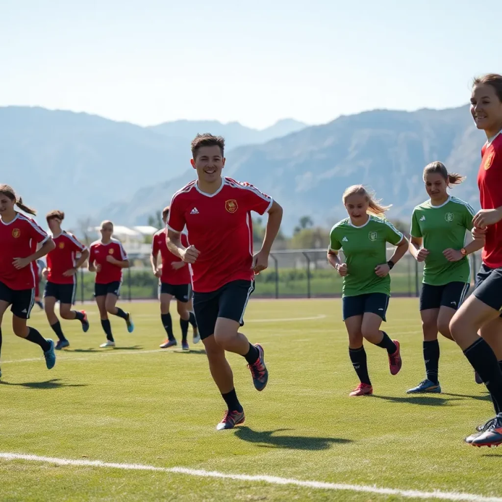 SDSU soccer team during practice on the field