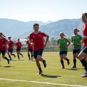SDSU soccer team during practice on the field
