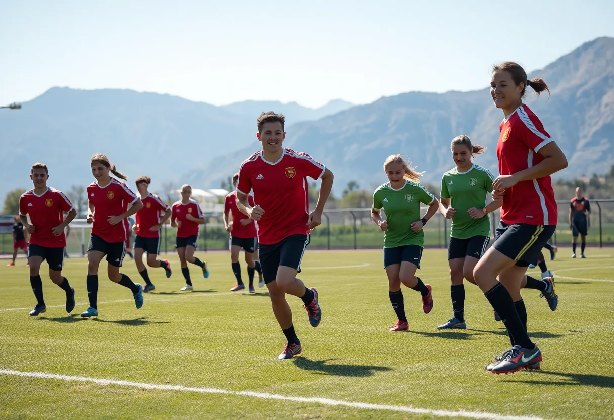 SDSU soccer team during practice on the field